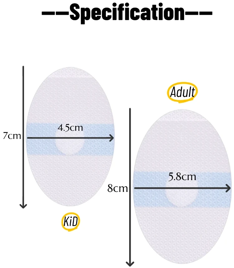Size comparison of adult and kid silicone ear patches with waterproof medical-grade gel material