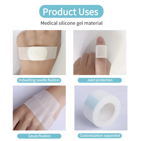 Medical silicone gel nonwoven fabric roll application on patient wound care dressing