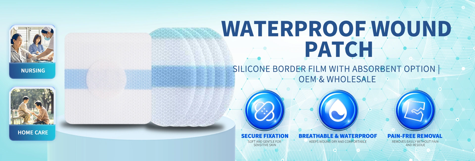 Silicone border waterproof wound bandage absorbent film patch OEM supply